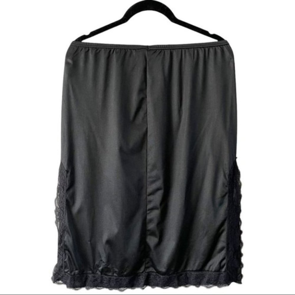 vintage Black Lace Trim Slip Skirt Side Slits Womens Medium